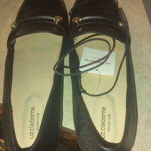Liz Claiborne Black Flats with Gold Accents